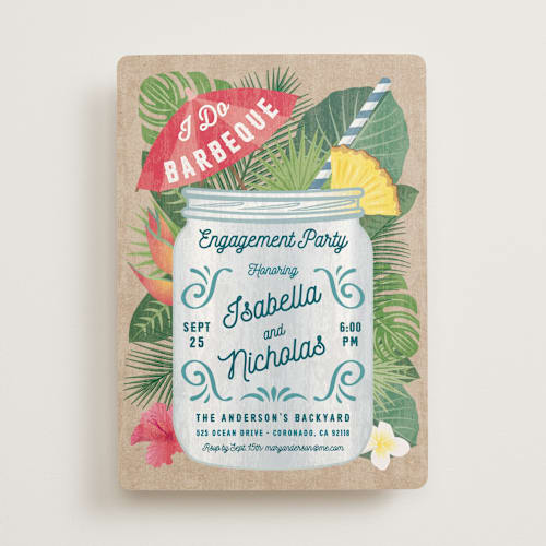This is a kraft engagement party invitations with standard by Paper Sun Studio called tropical celebration printing on signature in standard