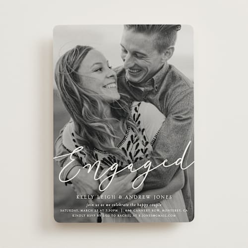 This is a silk engagement party invitations with standard by carla san roman called purest printing on signature in standard