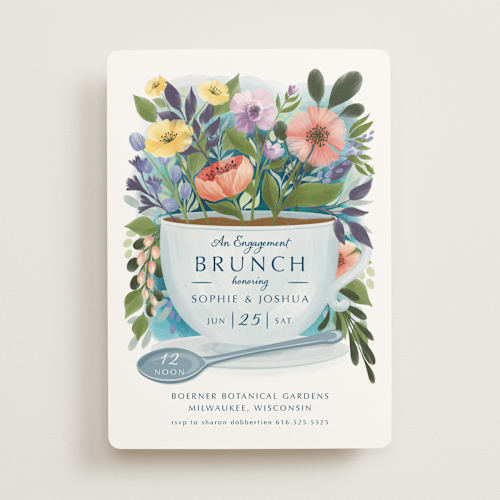 This is a bouquet engagement party invitations with standard by Paper Sun Studio called fresh floral brunch printing on signature in standard