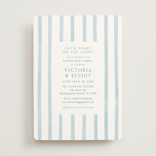 This is a sea engagement party invitations with standard by Elly called coastal printing on signature in standard