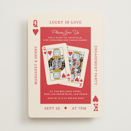 This is a hearts engagement party invitations with standard by Paper Sun Studio called lucky in love printing on signature in standard