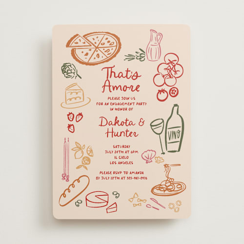 This is a cabernet engagement party invitations with standard by Jenna Holcomb called that's amore. printing on signature in standard