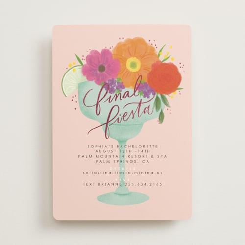 This is a azalea bachelorette party invitations with foil pressed by Itsy Belle Studio called final fiesta printing on signature in standard