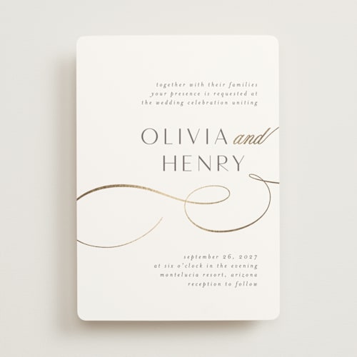 This is a snow foil stamped wedding invitations with foil pressed by Jen Banks called forever and printing on signature in standard