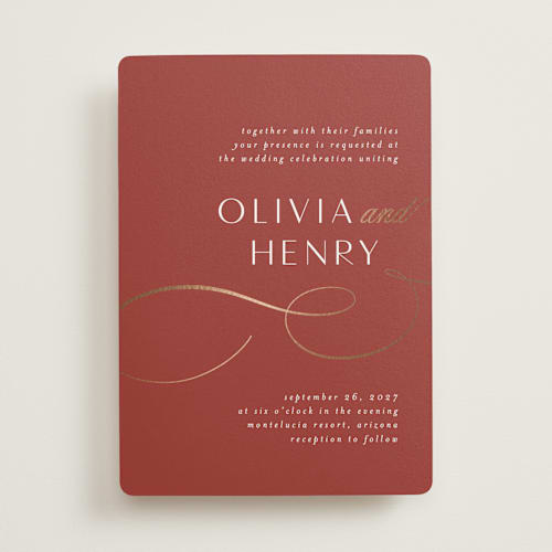 This is a berry foil stamped wedding invitations with foil pressed by Jen Banks called forever and printing on signature in standard