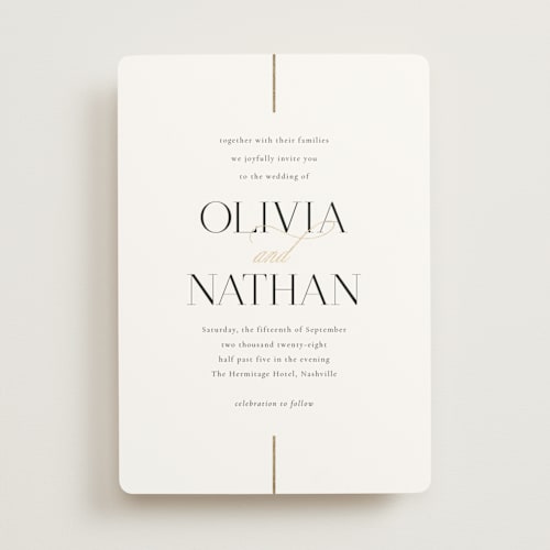 This is a spun sugar foil stamped wedding invitations with foil pressed by Jessica Williams called aligned printing on signature in standard