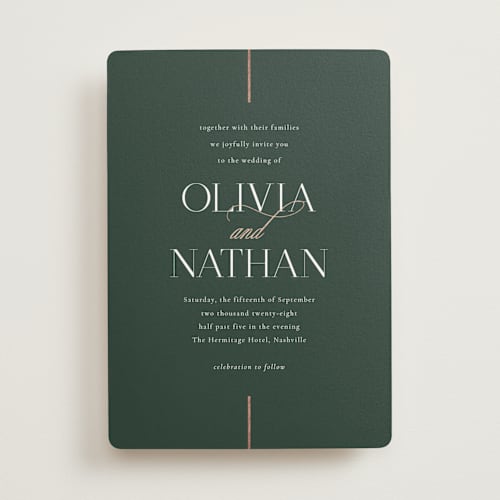 This is a ivy foil stamped wedding invitations with foil pressed by Jessica Williams called aligned printing on signature in standard