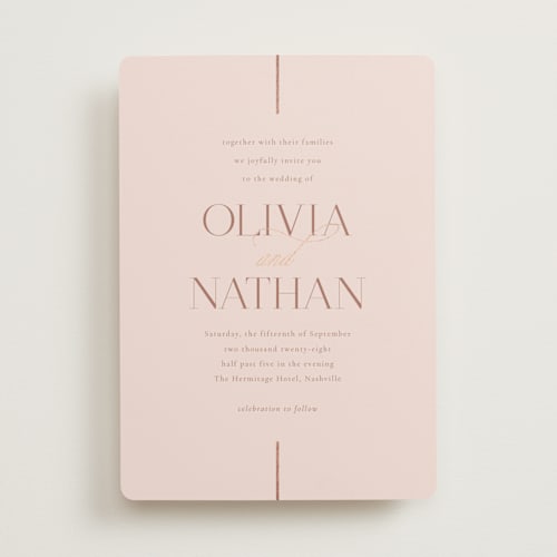 This is a petal foil stamped wedding invitations with foil pressed by Jessica Williams called aligned printing on signature in standard