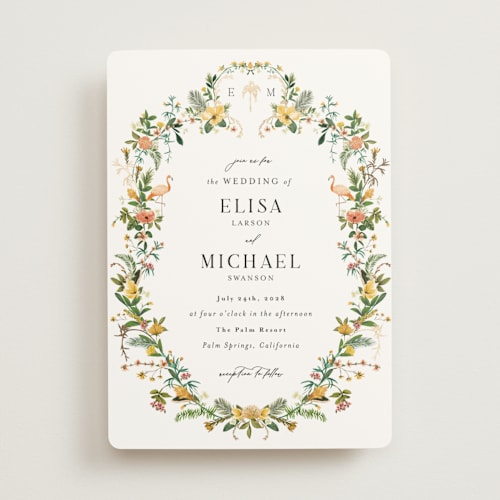 This is a sunshine foil stamped wedding invitations with foil pressed by Susan Moyal called tropica printing on signature in standard