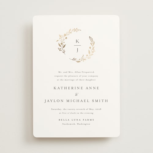 This is a cloudy foil stamped wedding invitations with foil pressed by Jennifer Postorino called embrace printing on signature in standard