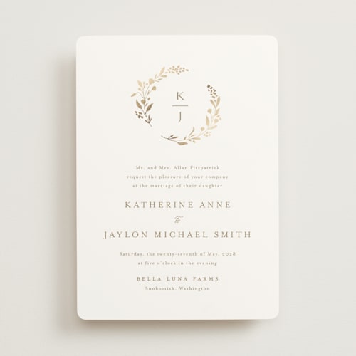 This is a antique foil stamped wedding invitations with foil pressed by Jennifer Postorino called embrace printing on signature in standard