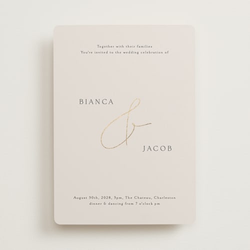 This is a ivory foil stamped wedding invitations with foil pressed by Angela Thompson called eloquent printing on signature in standard