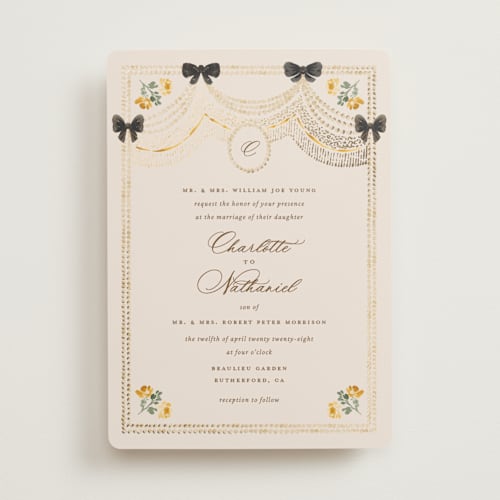 This is a golden foil stamped wedding invitations with foil pressed by Claudia Orengo called tuileries printing on signature in standard
