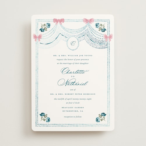 This is a indicolite foil stamped wedding invitations with foil pressed by Claudia Orengo called tuileries printing on signature in standard