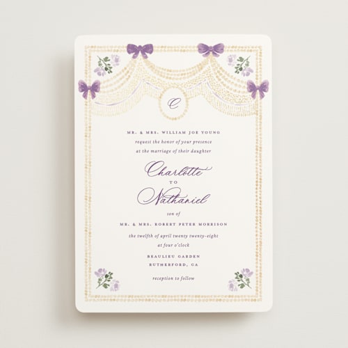 This is a amethyst foil stamped wedding invitations with foil pressed by Claudia Orengo called tuileries printing on signature in standard
