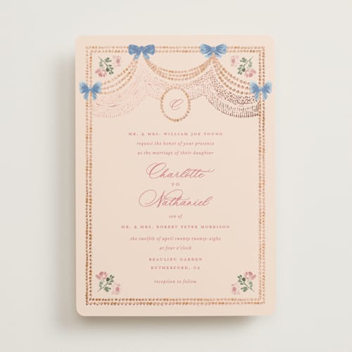 This is a morganite foil stamped wedding invitations with foil pressed by Claudia Orengo called tuileries printing on signature in standard