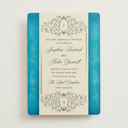 This is a marine foil stamped wedding invitations with foil pressed by Jackie Crawford called josephine printing on signature in standard