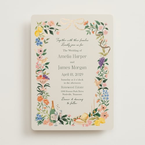 This is a garden foil stamped wedding invitations with foil pressed by Elly called garden feast printing on signature in standard