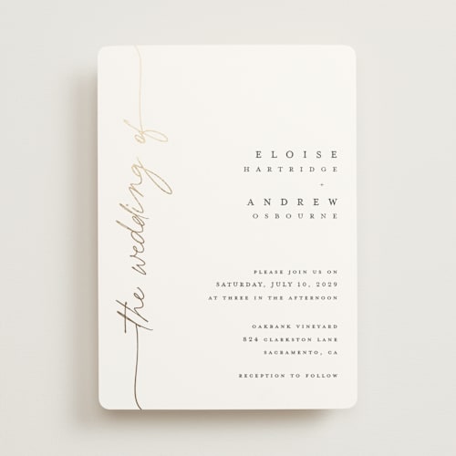 This is a ivory foil stamped wedding invitations with foil pressed by Pippa Shaw called silk printing on signature in standard