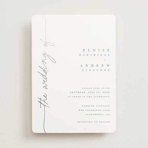 This is a cornflower foil stamped wedding invitations with foil pressed by Pippa Shaw called silk printing on signature in standard