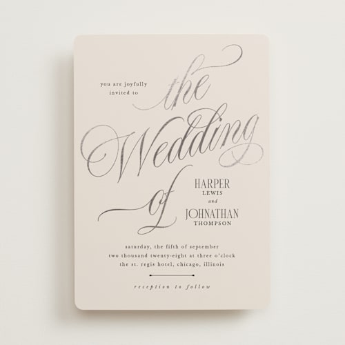 This is a linen foil stamped wedding invitations with foil pressed by Kate Ahn called mirin printing on signature in standard