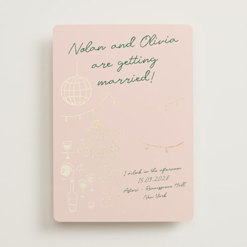 This is a verdant foil stamped wedding invitations with foil pressed by Zove Ahhh called party on! printing on signature in standard