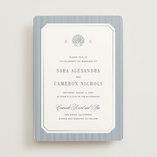 This is a ocean foil stamped wedding invitations with foil pressed by Kelly Schmidt called seashore printing on signature in standard