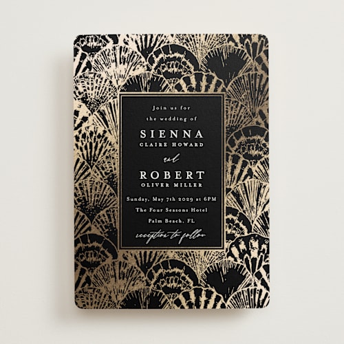 This is a onyx foil stamped wedding invitations with foil pressed by Maria Alou called by the seashore printing on signature in standard