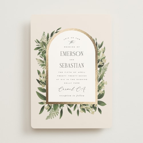 This is a champagne foil stamped wedding invitations with foil pressed by Leah Bisch called bliss printing on signature in standard