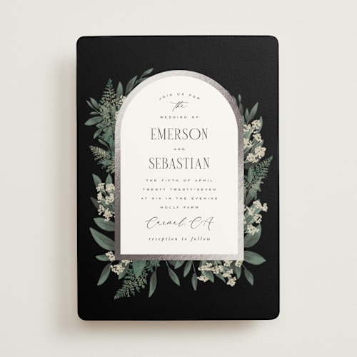 This is a tuxedo foil stamped wedding invitations with foil pressed by Leah Bisch called bliss printing on signature in standard