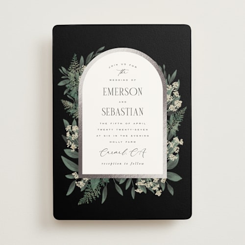 This is a tuxedo foil stamped wedding invitations with foil pressed by Leah Bisch called bliss printing on signature in standard