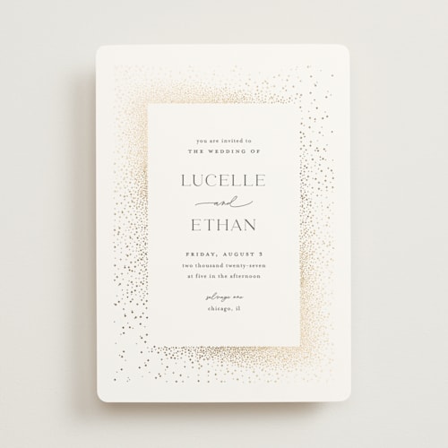 This is a sparkle foil stamped wedding invitations with foil pressed by Pixel and Hank called flicker printing on signature in standard