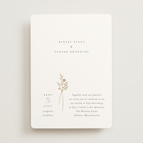 This is a cotton foil stamped wedding invitations with foil pressed by Jennifer Postorino called wildflower printing on signature in standard
