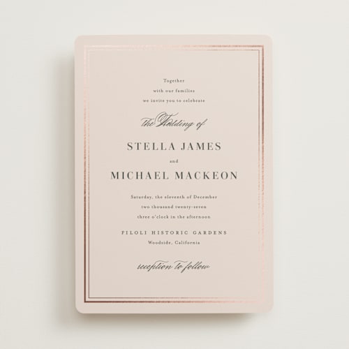 This is a barely blush foil stamped wedding invitations with foil pressed by Jennifer Postorino called polished printing on signature in standard