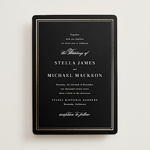 This is a onyx foil stamped wedding invitations with foil pressed by Jennifer Postorino called polished printing on signature in standard