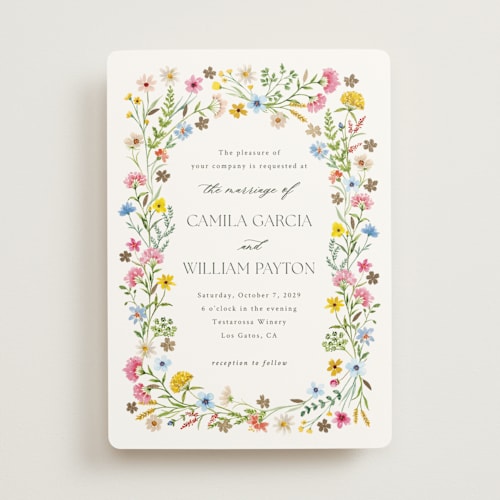 This is a garden foil stamped wedding invitations with foil pressed by Yaling Hou Suzuki called bright garden printing on signature in standard