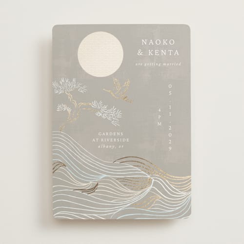 This is a ash foil stamped wedding invitations with foil pressed by Jelena Vuletic called asahi printing on signature in standard