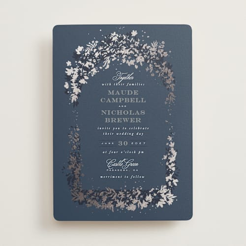 This is a bluebell foil stamped wedding invitations with foil pressed by Leah Bisch called heritage printing on signature in standard