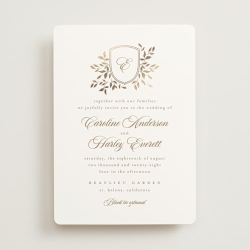 This is a brass foil stamped wedding invitations with foil pressed by Kristie Kern called aperol printing on signature in standard
