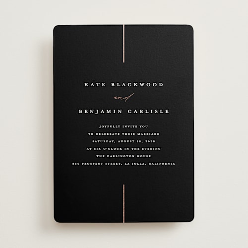 This is a midnight foil stamped wedding invitations with foil pressed by Erica Krystek called formal lines printing on signature in standard