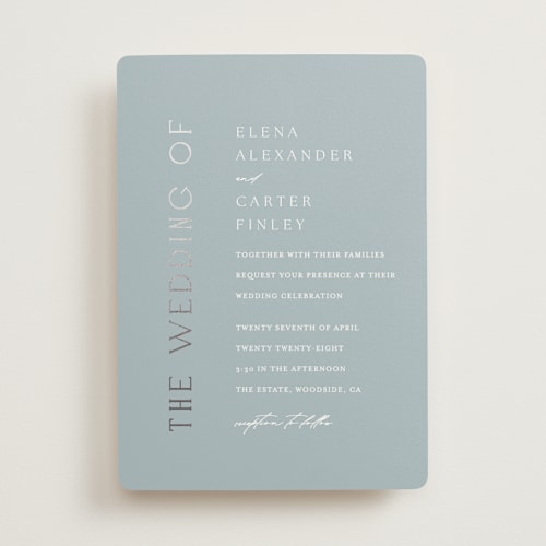 This is a provincial foil stamped wedding invitations with foil pressed by Angela Thompson called gilded edge printing on signature in standard