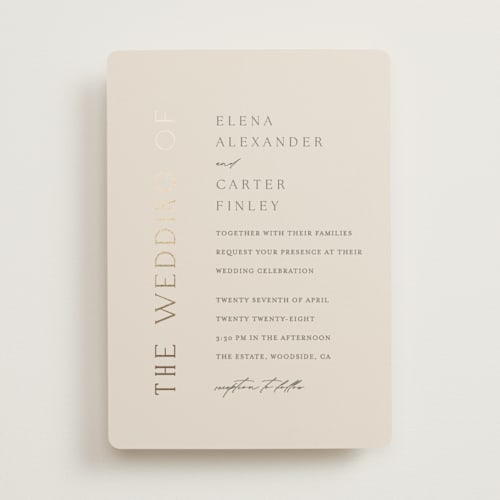 This is a ivory foil stamped wedding invitations with foil pressed by Angela Thompson called gilded edge printing on signature in standard