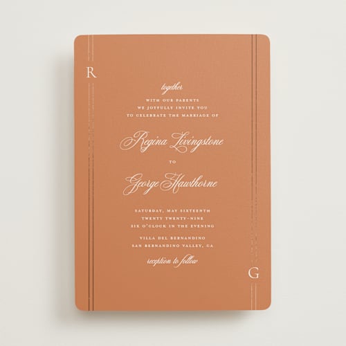 This is a copper foil stamped wedding invitations with foil pressed by Jelena Vuletic called elencourt printing on signature in standard