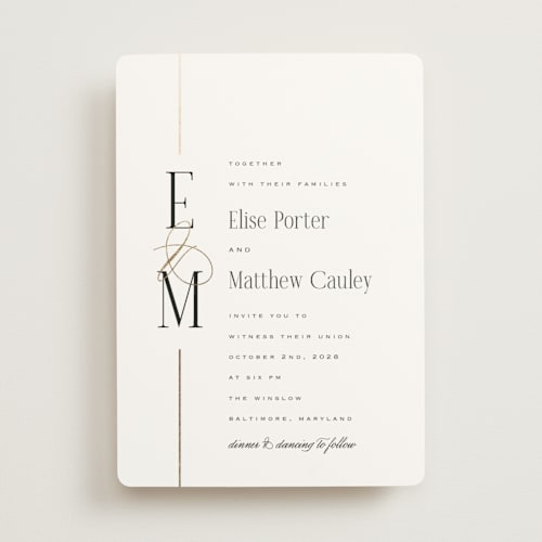 This is a silk foil stamped wedding invitations with foil pressed by Laura Hankins called linear printing on signature in standard