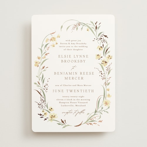 This is a summer shine foil stamped wedding invitations with foil pressed by Erin L. Wilson called meadow printing on signature in standard