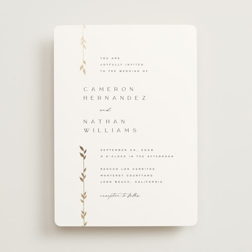 This is a lily foil stamped wedding invitations with foil pressed by Owl and Toad called courtyard printing on signature in standard