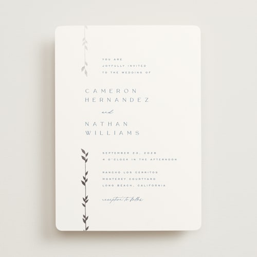 This is a sky foil stamped wedding invitations with foil pressed by Owl and Toad called courtyard printing on signature in standard