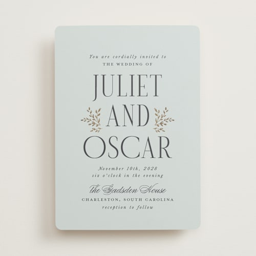 This is a mist foil stamped wedding invitations with foil pressed by Laura Hankins called enchanted printing on signature in standard