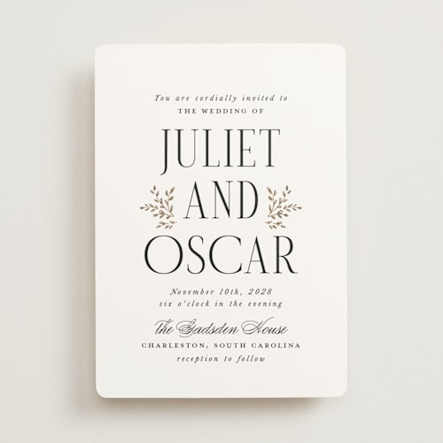 This is a snow foil stamped wedding invitations with foil pressed by Laura Hankins called enchanted printing on signature in standard