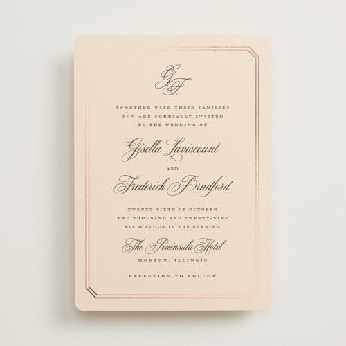 This is a peach foil stamped wedding invitations with foil pressed by chocomocacino called othellolagkage printing on signature in standard